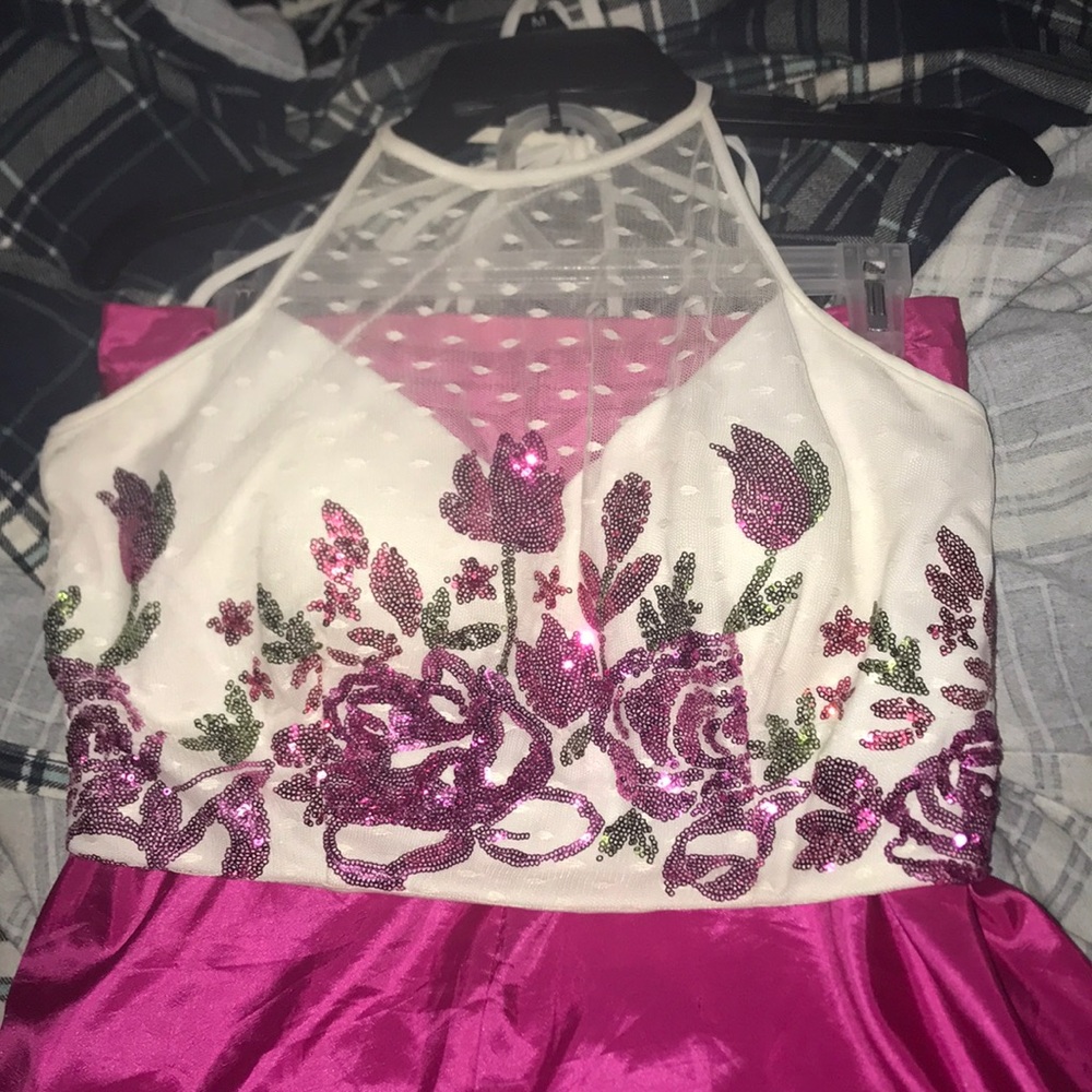 2 piece pink prom dress